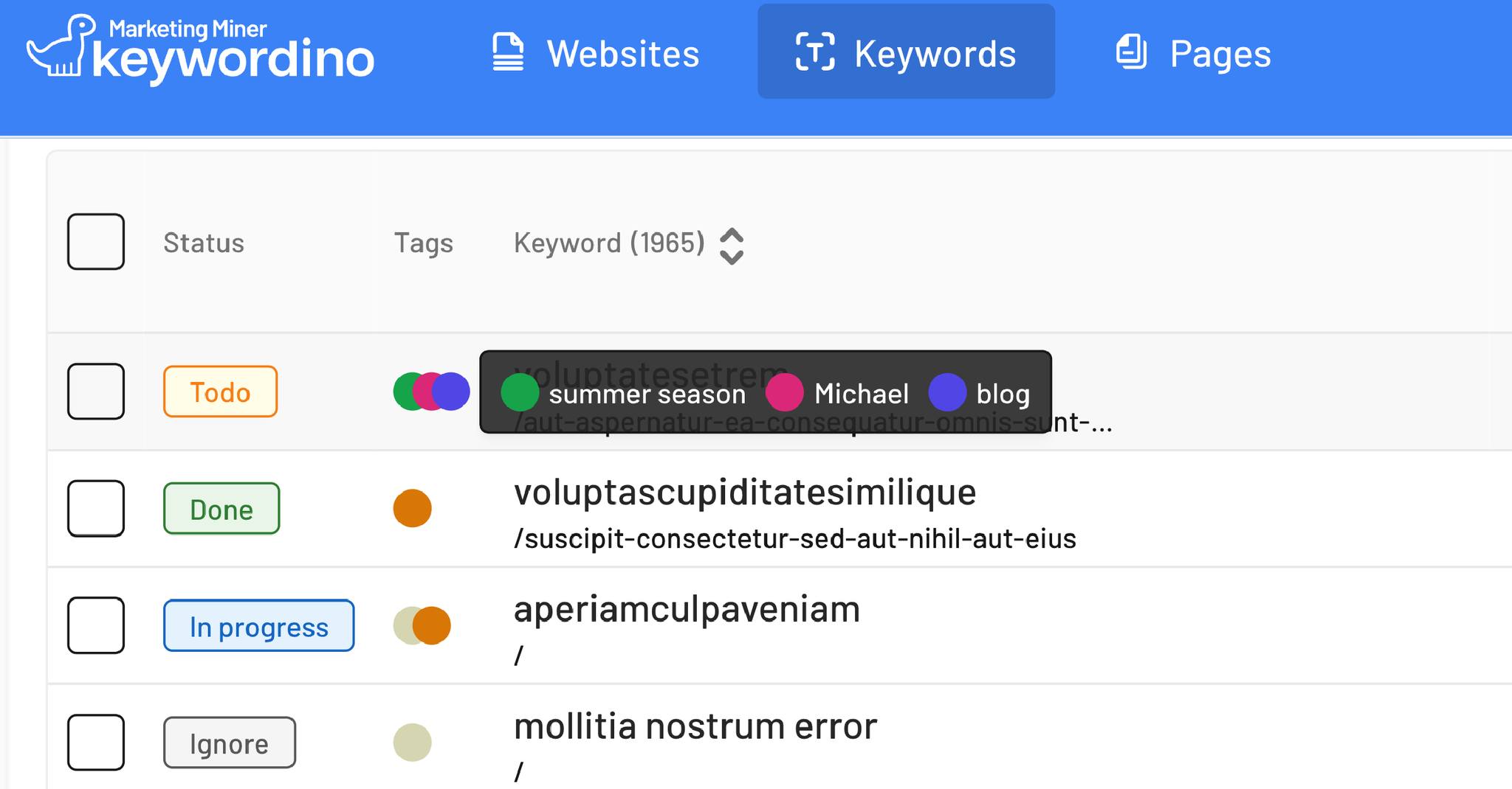 Štítky a workflow Keywordino
